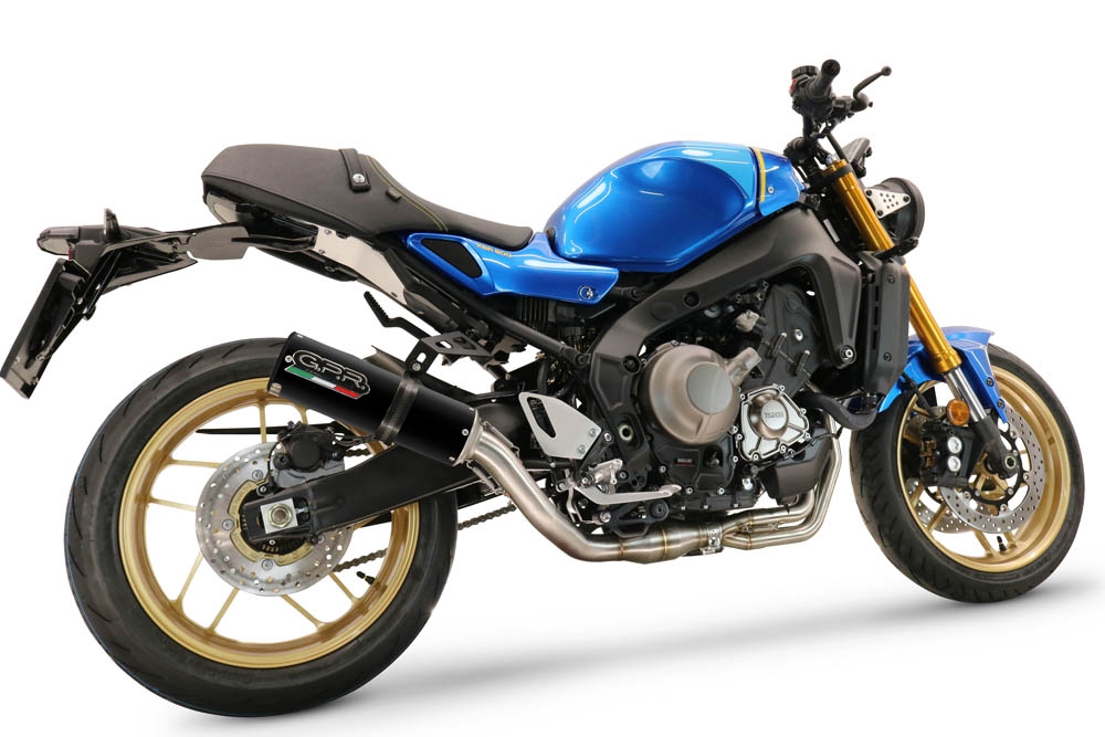 Pot echappement compatible avec Yamaha XSR900 2022-2024, M3 Black Titanium, Homologué et légal, système d'échappement complet avec catalyseur et db killer amovible 