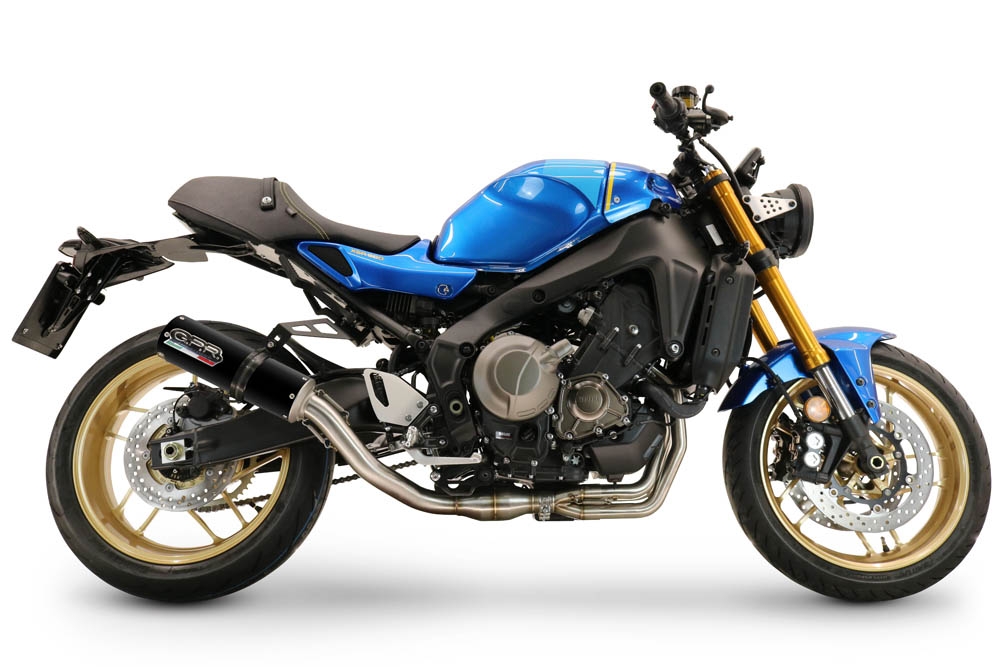 Pot echappement compatible avec Yamaha XSR900 2022-2024, M3 Black Titanium, Homologué et légal, système d'échappement complet avec catalyseur et db killer amovible 