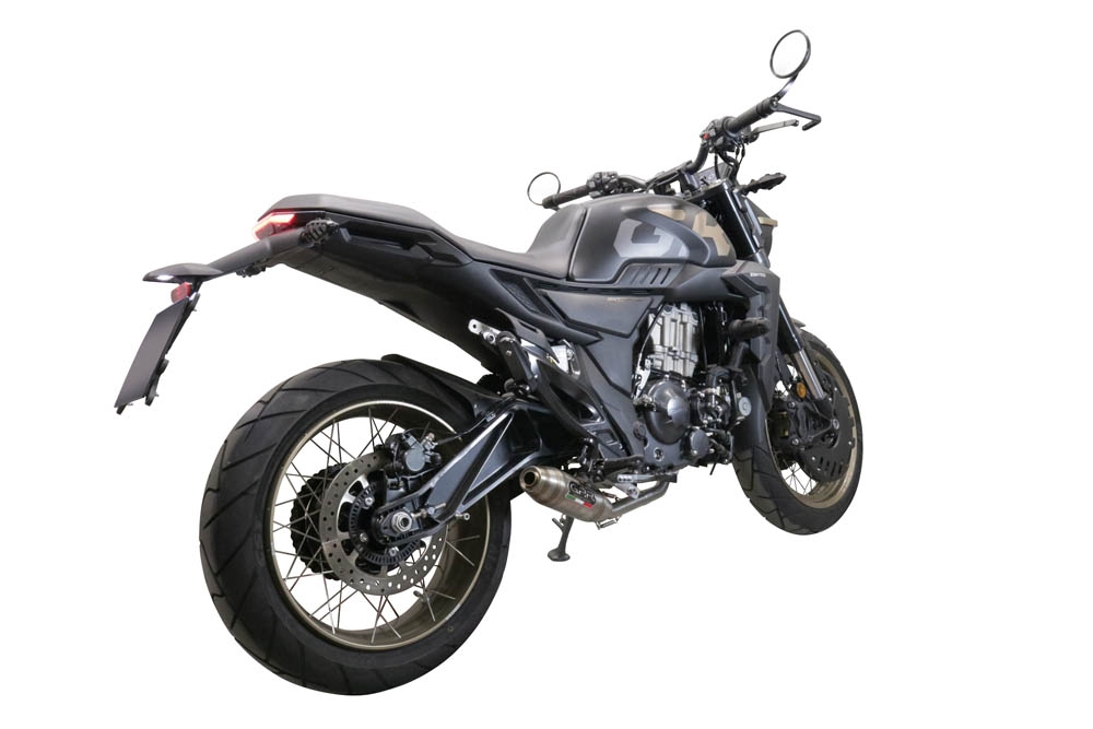 Pot echappement compatible avec Zontes 350 GK 2022-2024, Deeptone Inox, Pot d'échappement complet racing, compris de collecteur et db killer amovible, sans homologation 