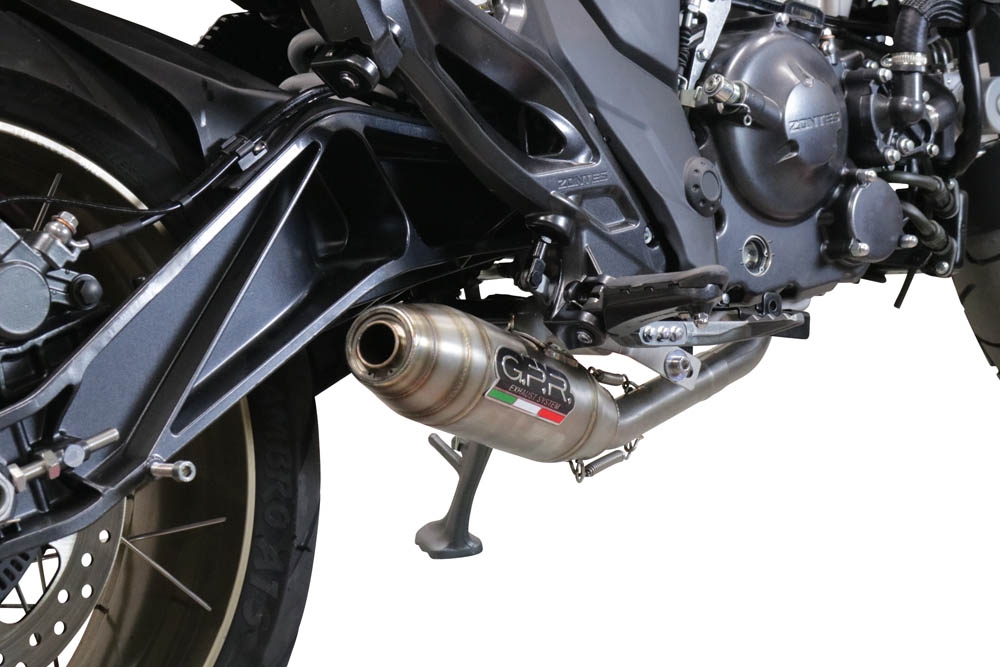 Pot echappement compatible avec Zontes 350 GK 2022-2024, Deeptone Inox, Pot d'échappement complet racing, compris de collecteur et db killer amovible, sans homologation 