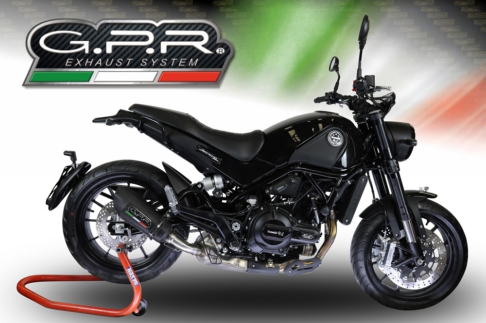 GPR pot echappement compatible avec  Benelli Leoncino 500 Trail 2017-2024, New Grand Prix Evo Black Titanium, Échappement légal, homologué,silencieux avec db killer amovible et tuyau de liaison spécifique 