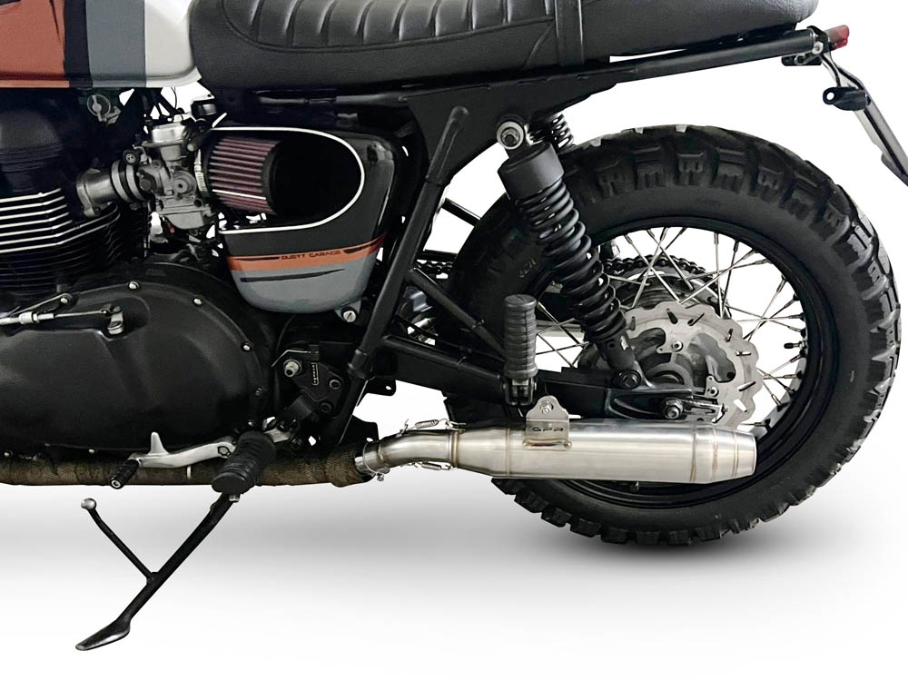 Pot echappement compatible avec Triumph BONNEVILLE T100 2001-2014, Deeptone Inox, Paire de pot d'échappement homologuées, livrées avec db killer amovible, catalyseurs et raccords spécifiques 
