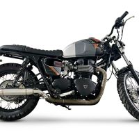 Pot echappement compatible avec Triumph BONNEVILLE T100 2001-2014, Deeptone Inox, Paire de pot d'échappement homologuées, livrées avec db killer amovible et raccords spécifiques 