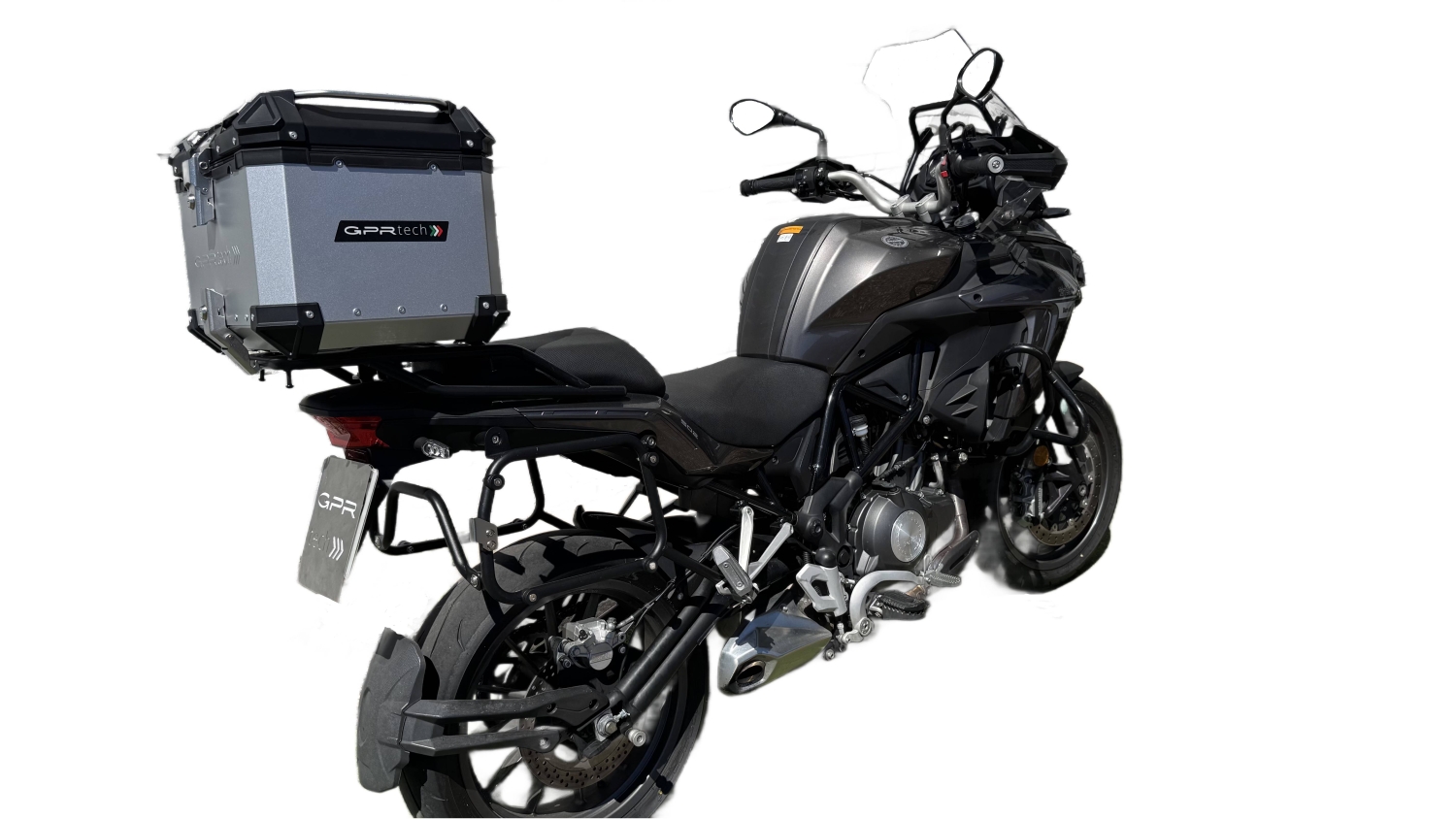 Top case GPR TECH compatible with  Benelli Trk 502 X 2021/2024 e5 Top Case Alpitech en aluminium, couleur argent avec plaque spécifique incluse Capacité Litres 35