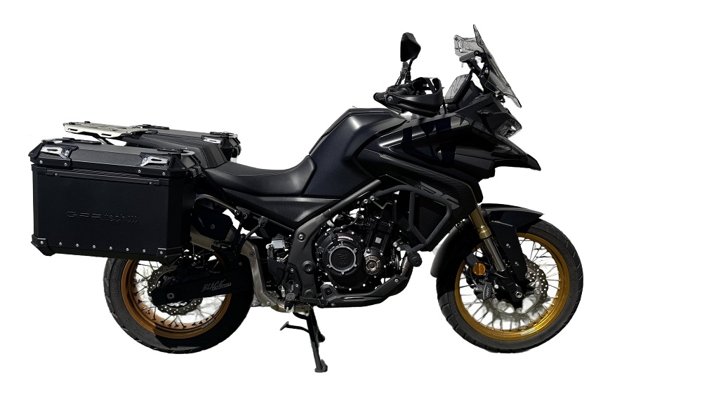 GPR TECH compatible with  Voge 525DSX 2023/2025 e5 Paire de valises latérales en aluminium avec côté droit profilé, couleur noire avec support de valise spécifique Capacité 38 LT. + 32 LT.
