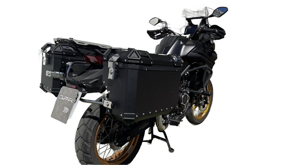 GPR TECH compatible with  Voge 525DSX 2023/2025 e5 Paire de valises latérales en aluminium avec côté droit profilé, couleur noire avec support de valise spécifique Capacité 38 LT. + 32 LT.