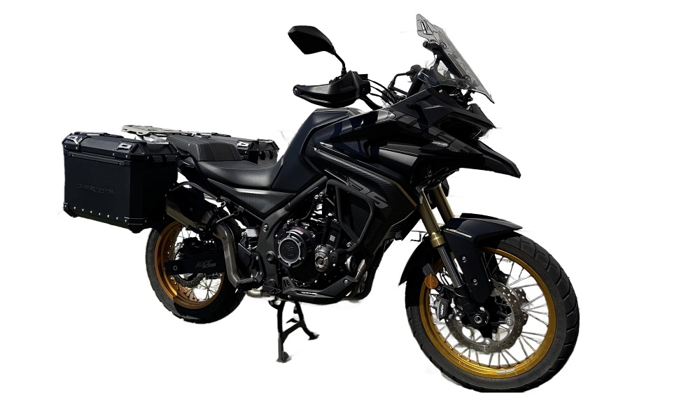 GPR TECH compatible with  Voge 525DSX 2023/2025 e5 Paire de valises latérales en aluminium avec côté droit profilé, couleur noire avec support de valise spécifique Capacité 38 LT. + 32 LT.
