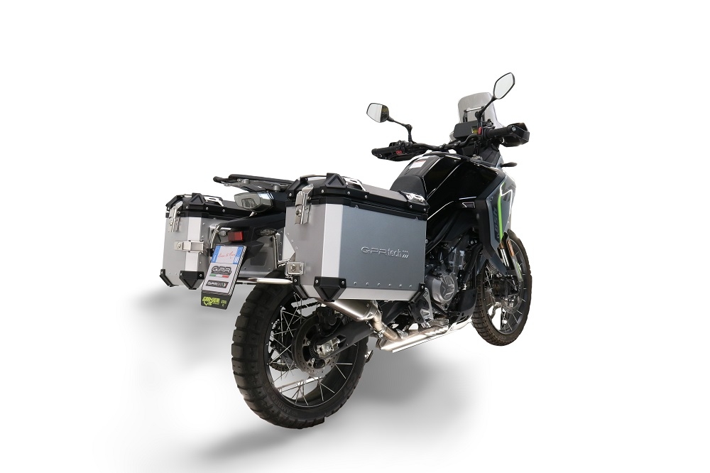 GPR TECH compatible with  Cf Moto 650 Mt 2019/2020 e4 Paire de valises latérales en aluminium avec couleur argent avec support de valise spécifique Capacité 38 LT. + 38 LT.