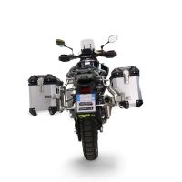 GPR TECH compatible with  Cf Moto 450MT 2023/2025 Euro5 Plus Paire de valises latérales en aluminium avec côté droit profilé, couleur argent avec support de valise spécifique Capacité 38 LT. + 32 LT.