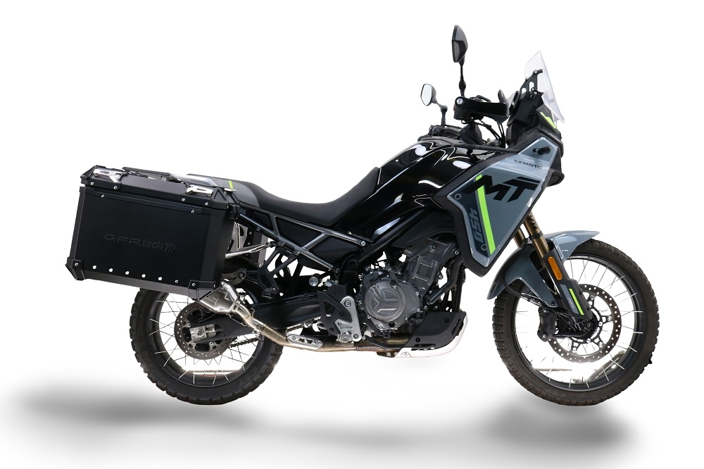 GPR TECH compatible with  Cf Moto 650 Mt 2021/2024 e5 Paire de valises latérales en aluminium avec couleur noire avec support de valise spécifique Capacité 38 LT. + 38 LT.