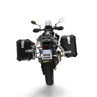 GPR TECH compatible with  Cf Moto 450MT 2023/2025 Euro5 Plus Paire de valises latérales en aluminium avec côté droit profilé, couleur noire avec support de valise spécifique Capacité 38 LT. + 32 LT.