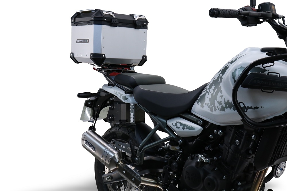 Top case GPR TECH compatible with  Royal Enfield Himalayan 450 2024/2025 e5 Plus Top Case Alpitech en aluminium, couleur noire avec plaque spécifique incluse Capacité Litres 35