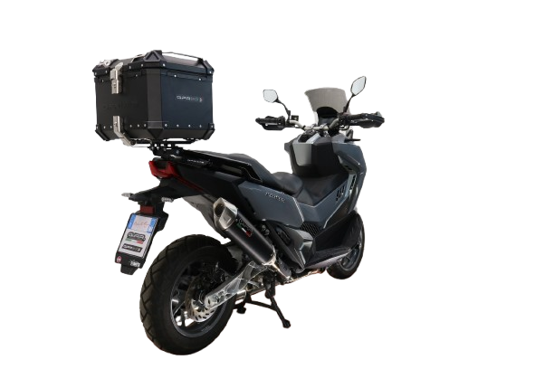 Top case GPR TECH compatible with  Sym ADX TG 400 2024/2026 e5 Plus Top Case Alpitech en aluminium, couleur noire avec plaque spécifique incluse Capacité Litres 35