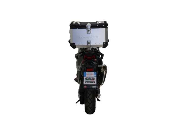Top case GPR TECH compatible with  Sym ADX TG 400 2024/2026 e5 Plus Top Case Alpitech en aluminium, couleur argent avec plaque spécifique incluse Capacité Litres 45