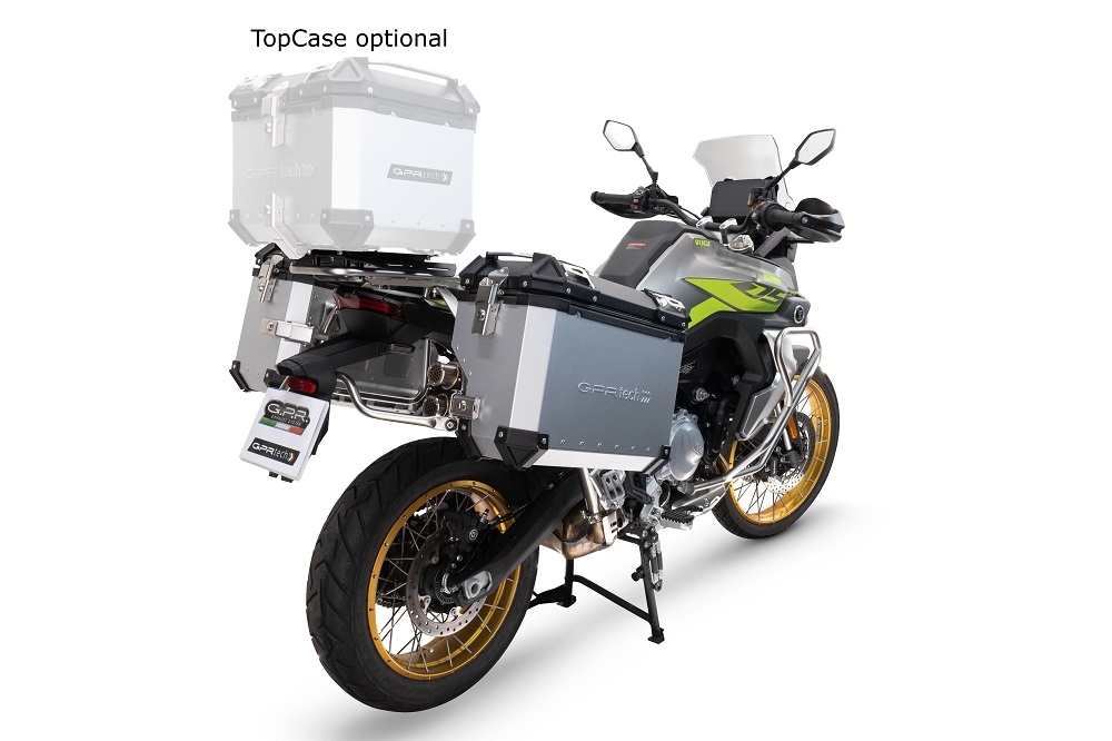 GPR TECH compatible with  Voge 900DSX 2024/2025 e5 Paire de valises latérales en aluminium avec côté droit profilé, couleur noire avec support de valise spécifique argent Capacité 38 LT. + 32 LT.