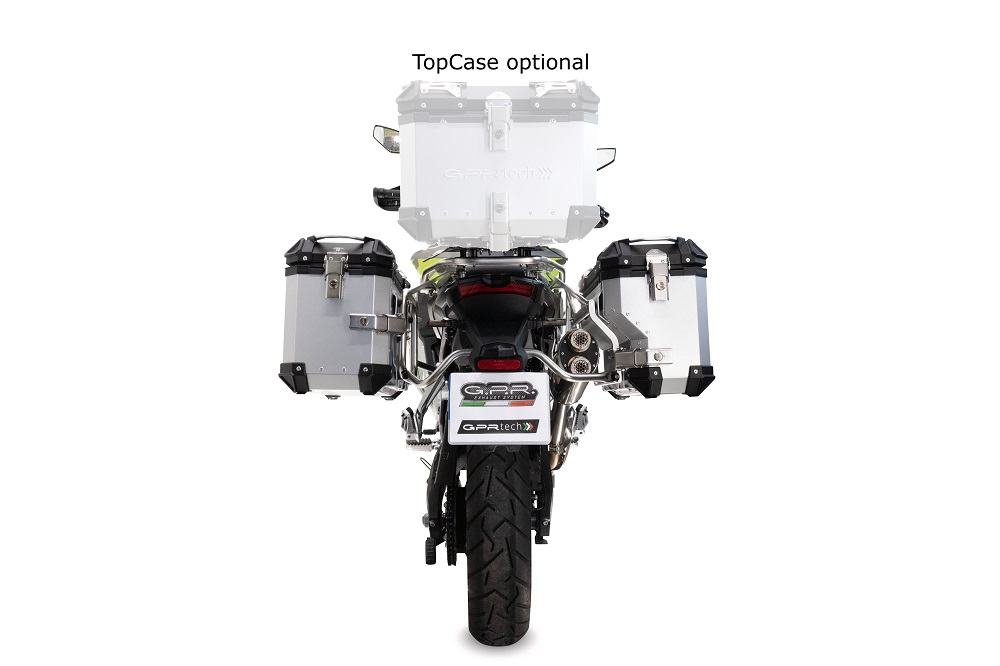 GPR TECH compatible with  Voge 900DSX 2024/2025 e5 Paire de valises latérales en aluminium avec côté droit profilé, couleur noire avec support de valise spécifique argent Capacité 38 LT. + 32 LT.