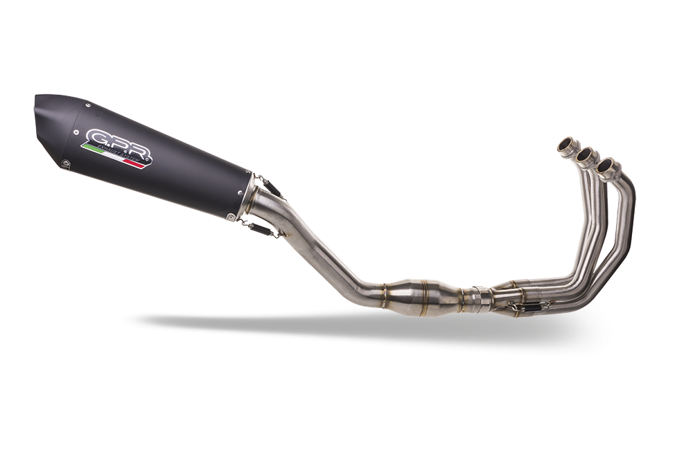 Pot echappement compatible avec Triumph Daytona 660 2023-2025, GP Evo4 Black Titanium, Homologué et légal, système d'échappement complet avec catalyseur et db killer amovible 