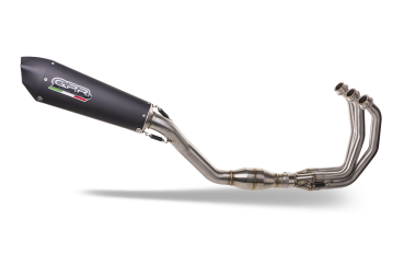 Pot echappement compatible avec Triumph Daytona 660 2023-2025, GP Evo4 Black Titanium, Homologué et légal, système d'échappement complet avec catalyseur et db killer amovible 