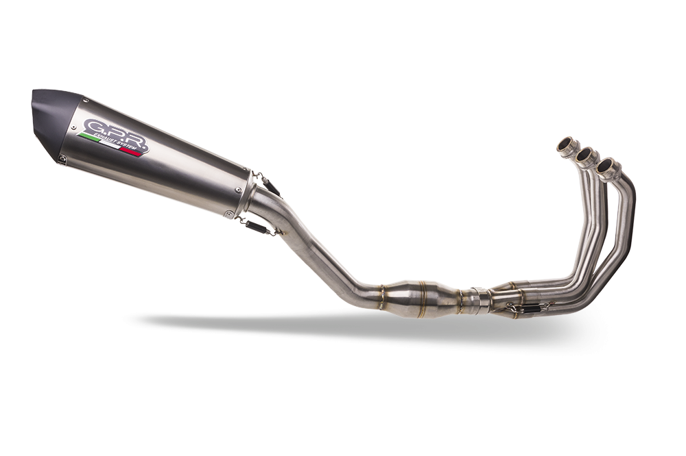 Pot echappement compatible avec Yamaha Tracer 9 GT 2021-2024, GP Evo4 Titanium, Homologué et légal, système d'échappement complet avec catalyseur et db killer amovible 
