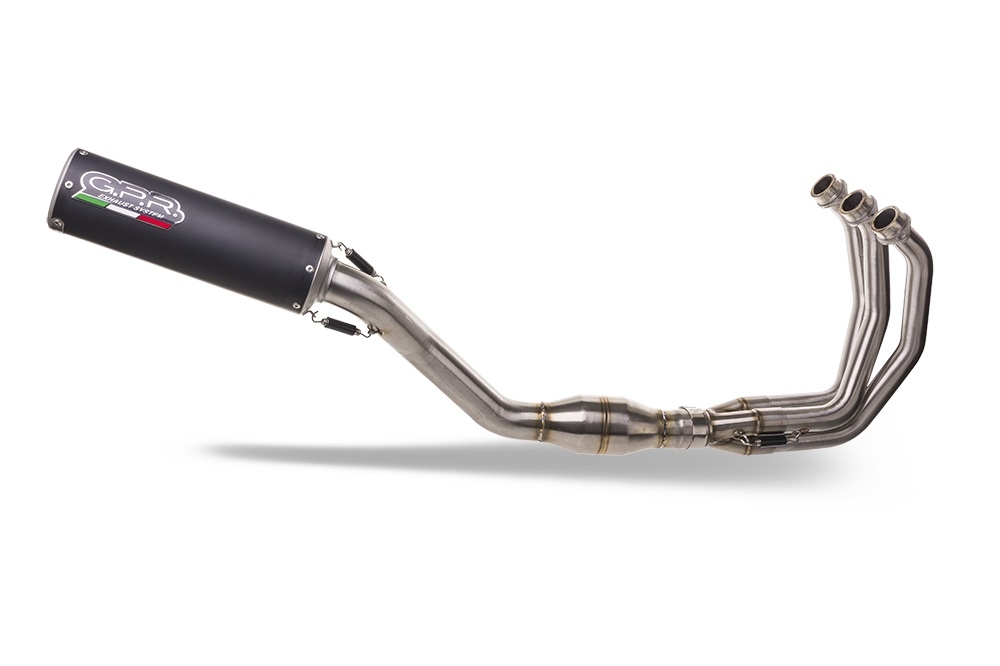 Pot echappement compatible avec Yamaha Tracer 9 2021-2024, M3 Black Titanium, Homologué et légal, système d'échappement complet avec catalyseur et db killer amovible 