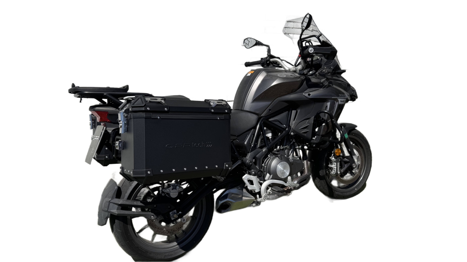 GPR TECH compatible with  Benelli Trk 502 2017/2020 e4 Paire de valises latérales en aluminium avec couleur noire avec support de valise spécifique Capacité 38 LT. + 38 LT.