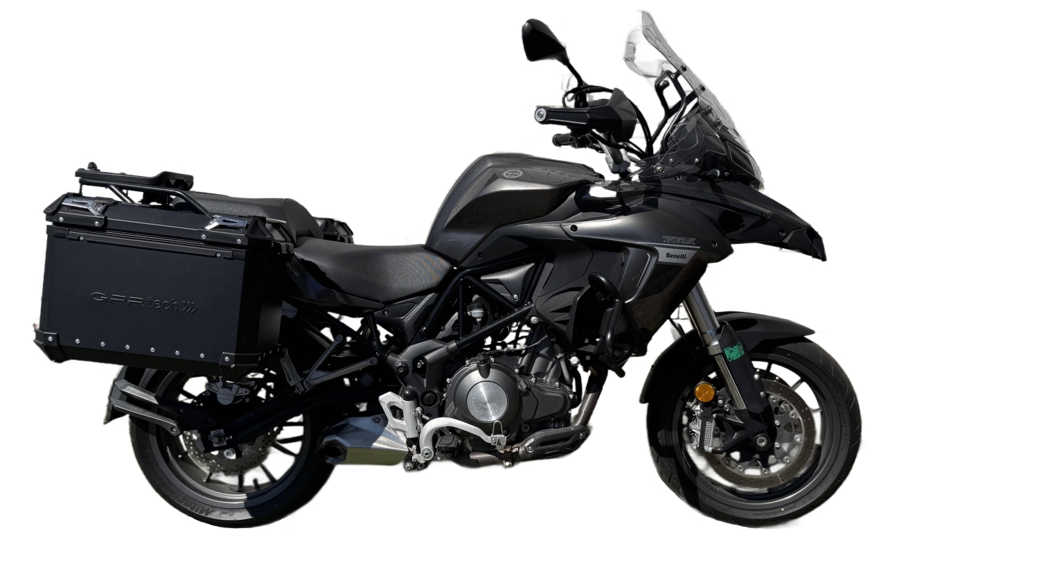 GPR TECH compatible with  Benelli Trk 502 2017/2020 e4 Paire de valises latérales en aluminium avec couleur noire avec support de valise spécifique Capacité 38 LT. + 38 LT.