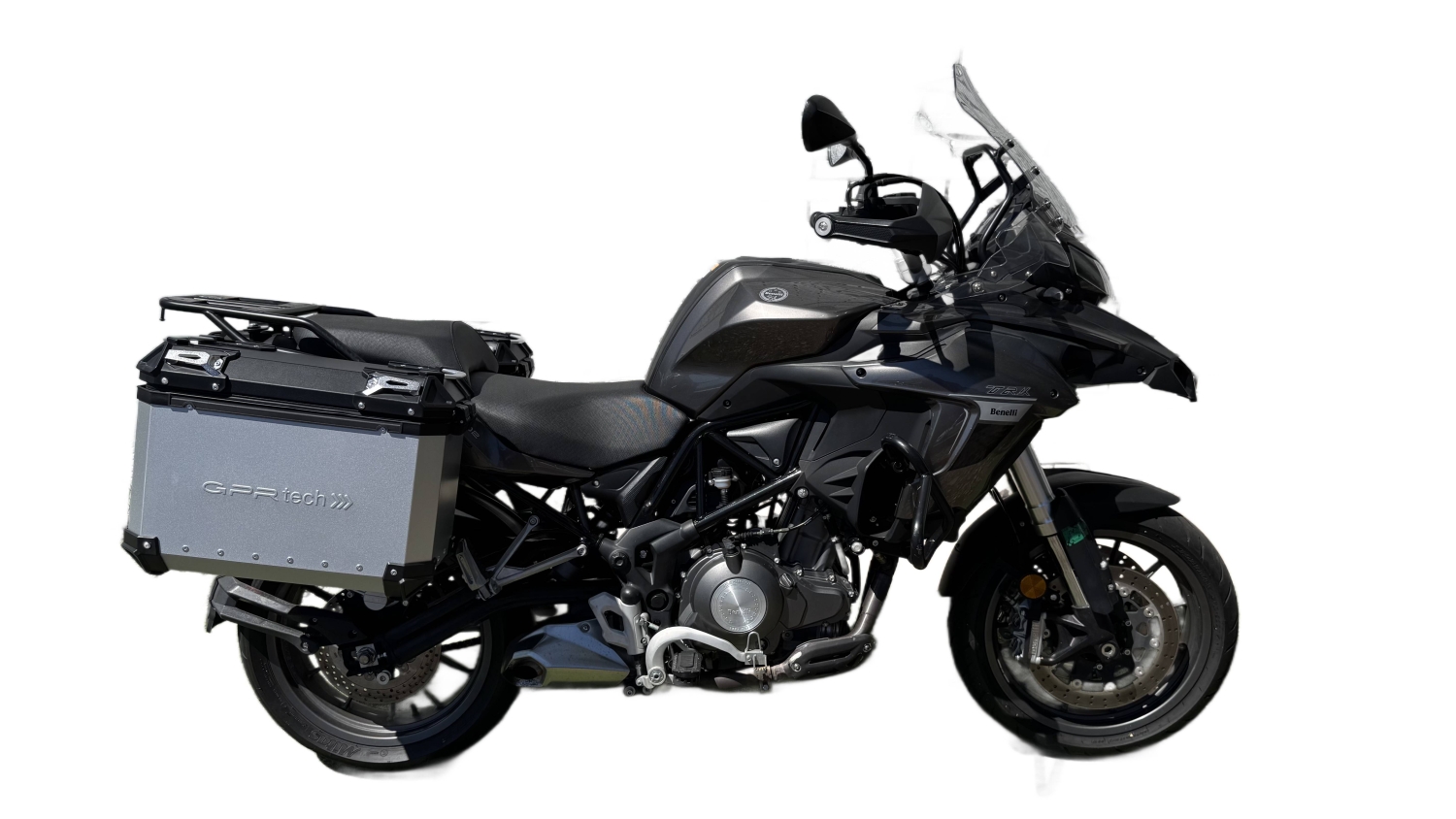 GPR TECH compatible with  Benelli Trk 502 2021/2024 e5 Paire de valises latérales en aluminium avec couleur argent avec support de valise spécifique Capacité 38 LT. + 38 LT.