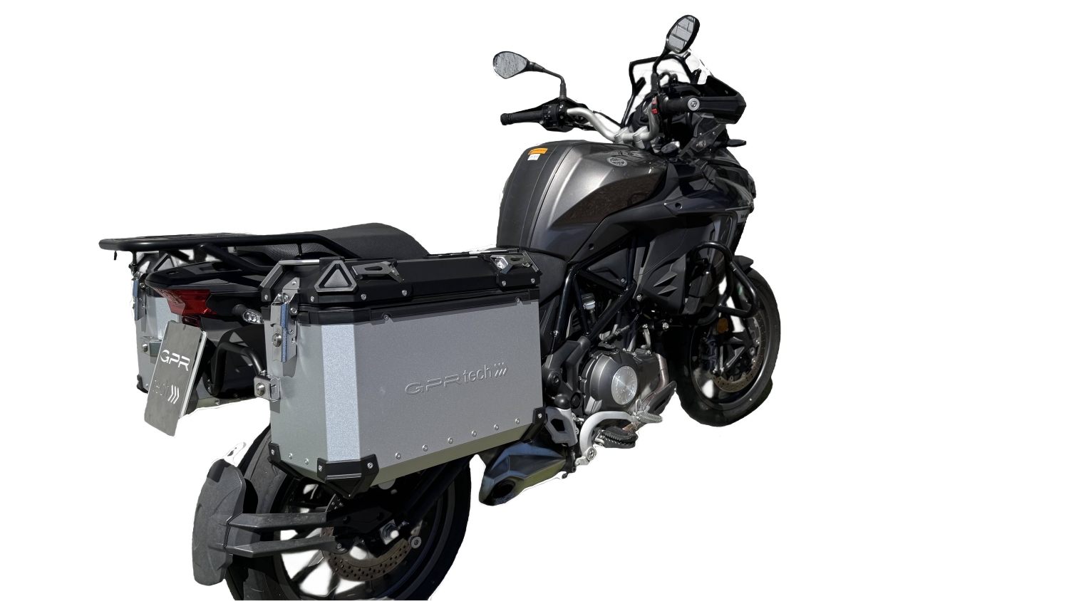 GPR TECH compatible with  Benelli Trk 502 2021/2024 e5 Paire de valises latérales en aluminium avec couleur argent avec support de valise spécifique Capacité 38 LT. + 38 LT.