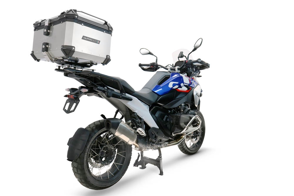 Top case GPR TECH compatible with  Bmw R 1300 GS 2024/2026 Top Case Alpitech en aluminium, couleur argent avec plaque spécifique pour porte-bagages arrière Capacité Litres 55