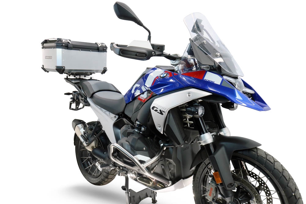 Top case GPR TECH compatible with  Bmw R 1300 GS 2024/2026 Top Case Alpitech en aluminium, couleur argent avec plaque spécifique pour porte-bagages arrière Capacité Litres 55