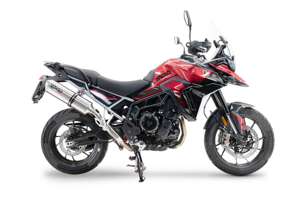 Pot echappement compatible avec Triumph Tiger 900 GT / Pro / Rally Pro 2024-2025, Satinox , Échappement légal, homologué,silencieux avec db killer amovible et tuyau de liaison spécifique 