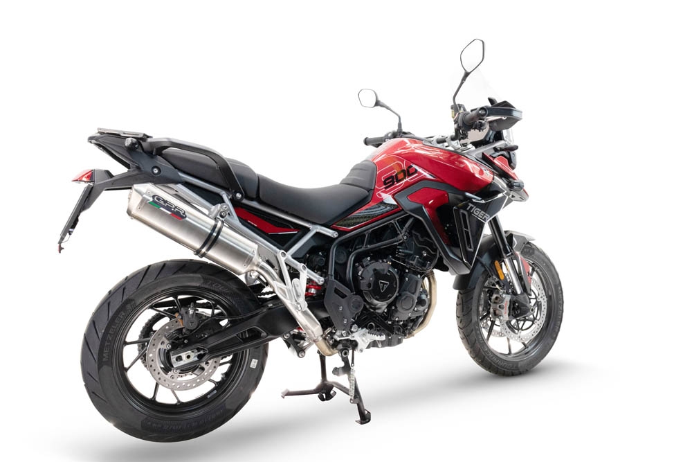 Pot echappement compatible avec Triumph Tiger 900 GT / Pro / Rally Pro 2024-2025, Satinox , Échappement légal, homologué,silencieux avec db killer amovible et tuyau de liaison spécifique 