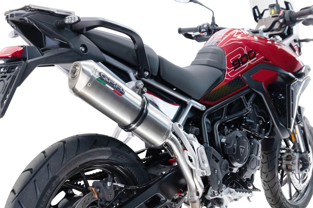 Pot echappement compatible avec Triumph Tiger 900 GT / Pro / Rally Pro 2024-2025, Satinox , Échappement légal, homologué,silencieux avec db killer amovible et tuyau de liaison spécifique 