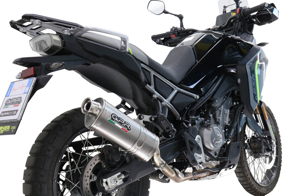 GPR pot echappement compatible avec  Cf Moto 450 MT 2024-2025, Dune Triovale Titanio, Échappement légal, homologué,silencieux avec db killer amovible et tuyau de liaison spécifique 
