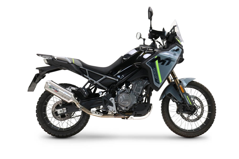 GPR pot echappement compatible avec  Cf Moto 450 MT 2024-2025, Satinox , Échappement légal, homologué,silencieux avec db killer amovible et tuyau de liaison spécifique 