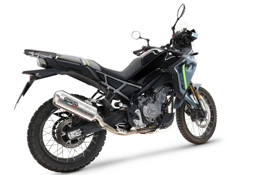 GPR pot echappement compatible avec  Cf Moto 450 MT 2024-2025, Satinox , Échappement légal, homologué,silencieux avec db killer amovible et tuyau de liaison spécifique 