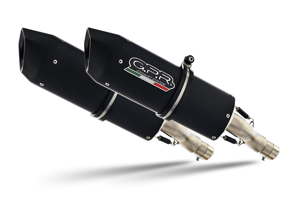 Pot echappement compatible avec Suzuki Gw 250 F Inazuma 2012-2017, Furore Nero, Paire de pot d'échappement homologuées, livrées avec db killer amovible et raccords spécifiques 