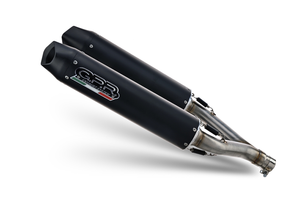 Pot echappement compatible avec Aprilia Dorsoduro 900 2017-2020, Furore Evo4 Nero, Paire de pot d'échappement homologuées, livrées avec db killer amovible et raccords spécifiques 