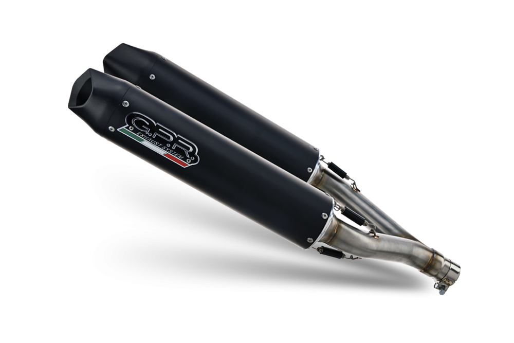 Pot echappement compatible avec Aprilia Dorsoduro 900 2017-2020, Furore Evo4 Nero, Paire de pot d'échappement homologuées, livrées avec db killer amovible et raccords spécifiques 