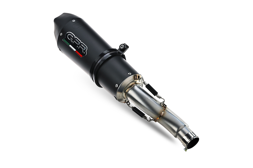 GPR pot echappement compatible avec  Aprilia RS 457 2024-2025, New Gpe Black titanium, Homologué et légal, système d'échappement complet avec catalyseur et db killer amovible 