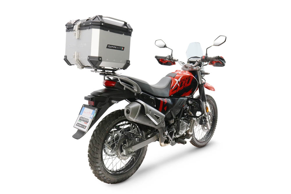Top case GPR TECH compatible with  Hero Xpulse 200 BS6 4V 2021/2024 E5 Top Case Alpitech en aluminium, couleur argent avec plaque spécifique incluse Capacité Litres 35