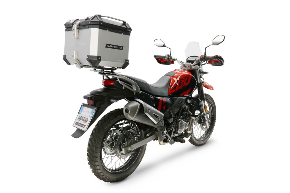 Top case GPR TECH compatible with  Hero Xpulse 200 BS6 4V 2021/2024 E5 Top Case Alpitech en aluminium, couleur argent avec plaque spécifique incluse Capacité Litres 35