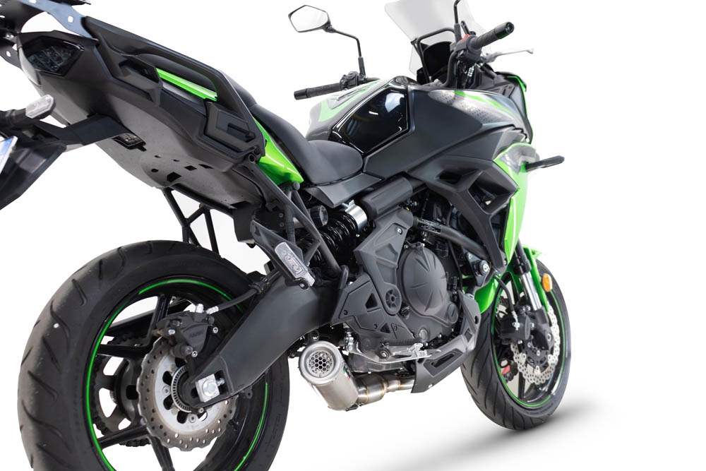 Pot echappement compatible avec Kawasaki Versys 650 2023-2025, M3 Inox , Pot echappement racing, ligne complet, fourni avec collecteur spécifique, article sans homologation 