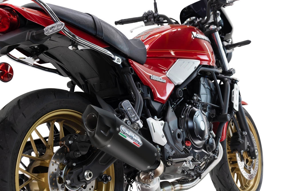 Pot echappement compatible avec Kawasaki Z 650 RS 2024-2025, GP-Revo Black Titanium, Silencieux homologué pour bruit, échappement complet avec catalyseur et db killer 