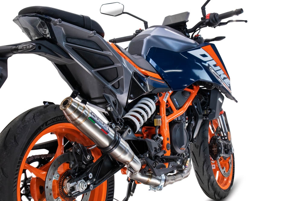 Pot echappement compatible avec Ktm Duke 125 2024-2025, Deeptone Inox, Échappement légal, homologué,silencieux avec db killer amovible et tuyau de liaison spécifique 