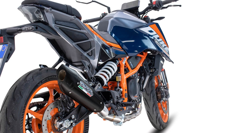 Pot echappement compatible avec Ktm Duke 390 2024-2025, GP-Revo Black Titanium, Échappement légal, homologué,silencieux avec db killer amovible et tuyau de liaison spécifique 
