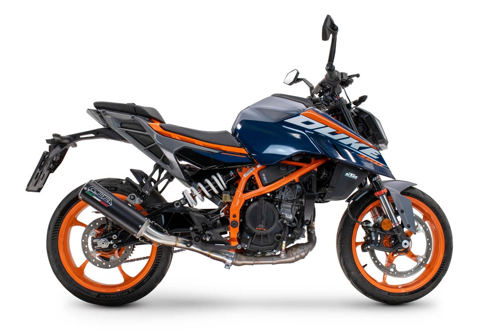 Pot echappement compatible avec Ktm Duke 125 2024-2025, M3 Black Titanium, Échappement légal, homologué,silencieux avec db killer amovible et tuyau de liaison spécifique 