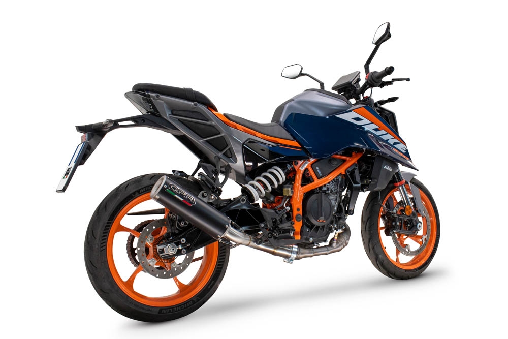 Pot echappement compatible avec Ktm Duke 125 2024-2025, M3 Black Titanium, Échappement légal, homologué,silencieux avec db killer amovible et tuyau de liaison spécifique 