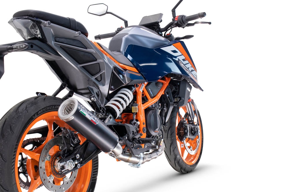 Pot echappement compatible avec Ktm Duke 125 2024-2025, M3 Black Titanium, Échappement légal, homologué,silencieux avec db killer amovible et tuyau de liaison spécifique 