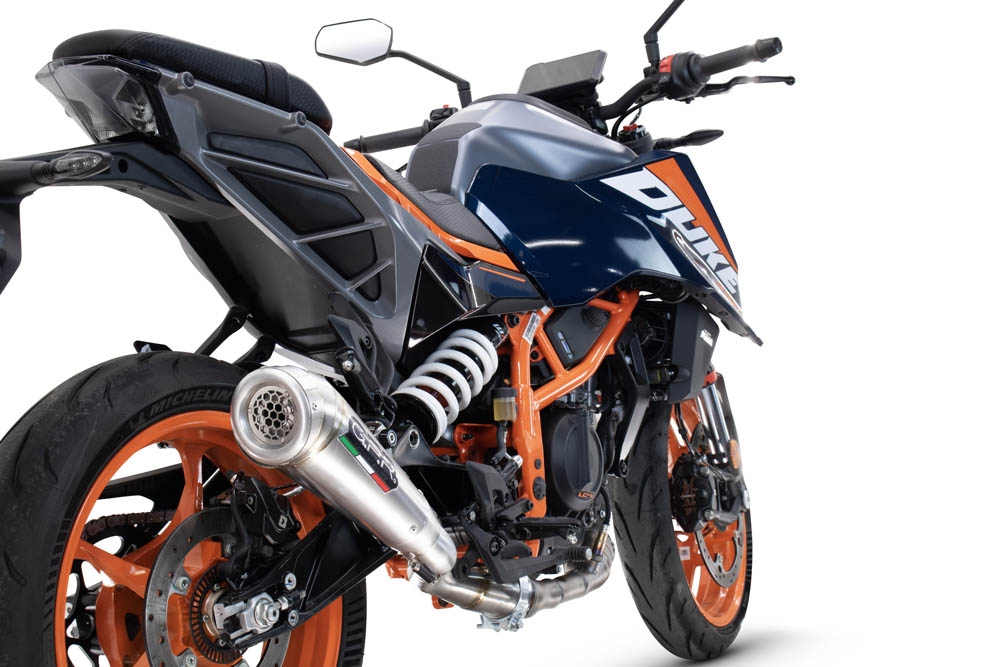 Pot echappement compatible avec Ktm Duke 125 2024-2025, Powercone Evo, Échappement légal, homologué,silencieux avec db killer amovible et tuyau de liaison spécifique 